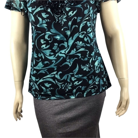 Elle Top Size 0X Multicolor Print Short Sleeve Lined Career Blouse - Picture 3 of 7